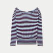 Pull col bateau manches longues bleu femme