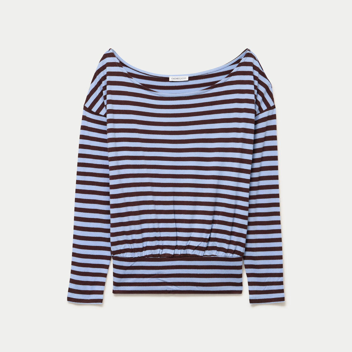 Pull col bateau manches longues bleu femme