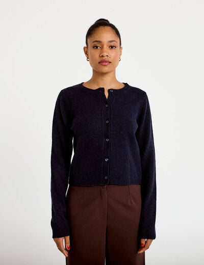 Gilet boutonn&eacute; manches longues bleu marine femme