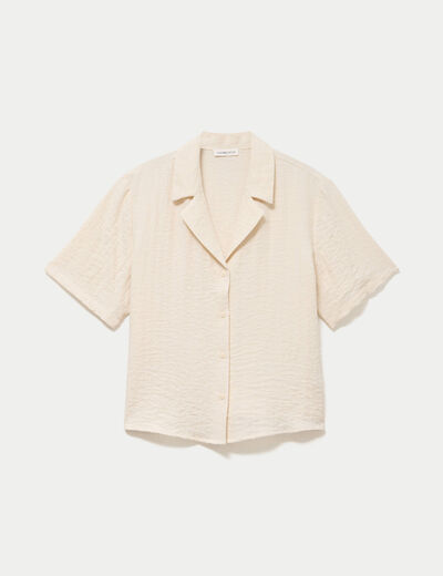 Chemise droite pliss&eacute;e manches courtes ecru femme