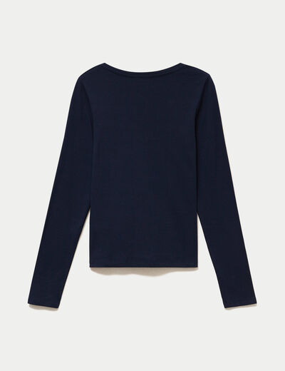 Top ajust&eacute; col v manches longues bleu marine femme