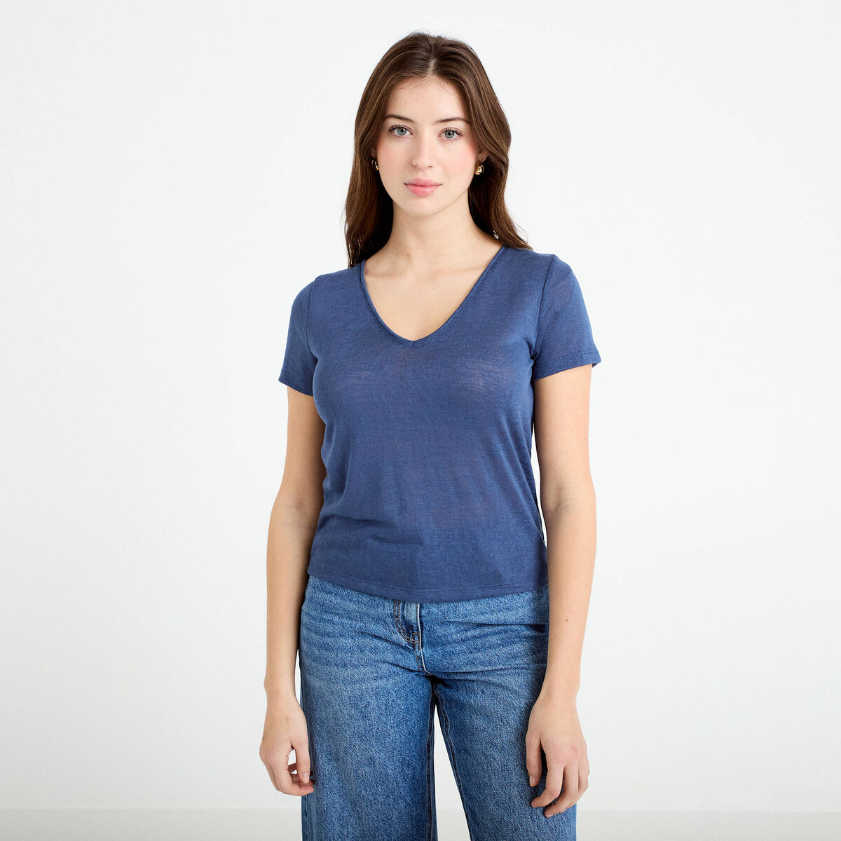 T-shirt noeuds dos bleu fonc&eacute; femme