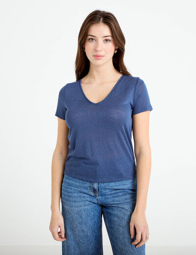T-shirt noeuds dos bleu fonc&eacute; femme
