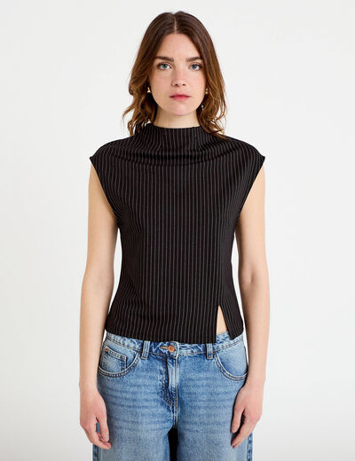 T-shirt ajust&eacute; sans manches noir femme