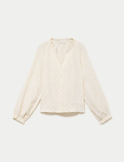 Blouse ample manches longues chin&eacute;e ecru femme