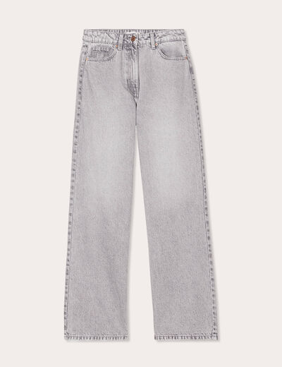 Jeans wide leg taille haute denim gris femme