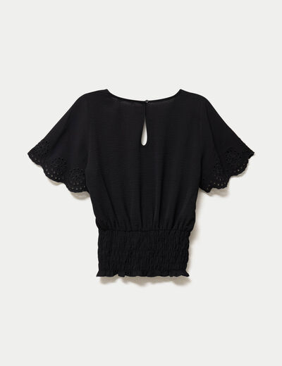 Blouse cintr&eacute;e cropped manches courtes noir femme