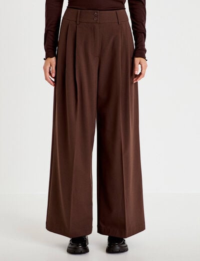 Pantalon large &agrave; pinces marron femme