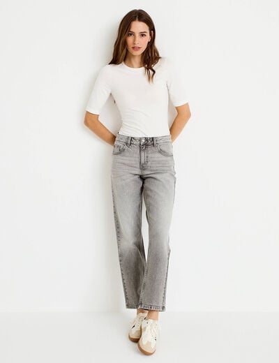 Jean droit taille standard denim gris femme