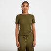 T-shirt col rond manches courtes bijou vert kaki femme
