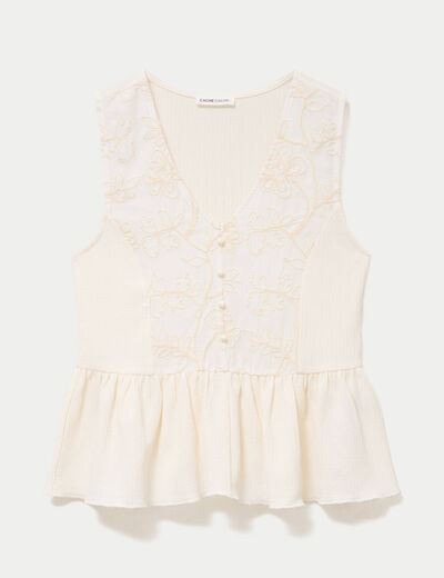 Blouse cintr&eacute;e sans manches col v ecru femme