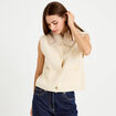 Gilet manches courtes fausse fourrure ecru femme
