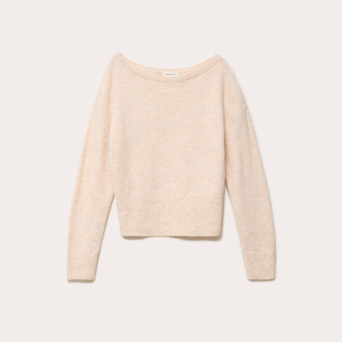 Pull col bateau beige femme