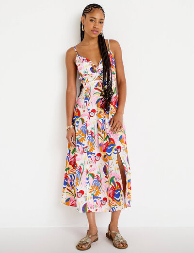 Robe longue &eacute;vas&eacute;e col v bretelles blanc femme