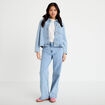 Surchemise denim broderies fleurs bleu fonc&eacute; femme
