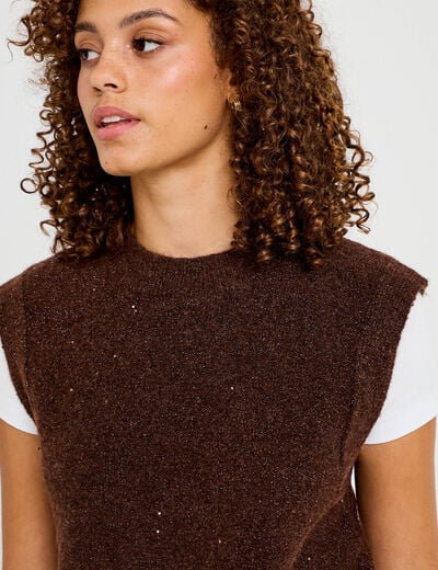 D&eacute;bardeur col rond avec sequin bordeaux femme