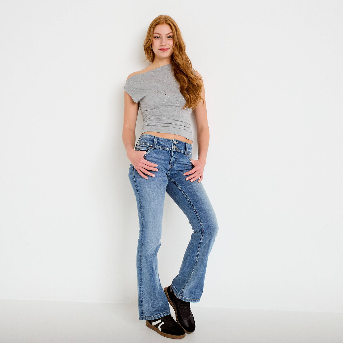 Jean bootcut taille basse denim triple stone femme