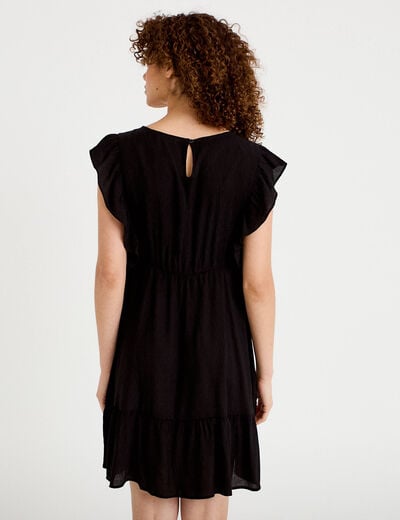 Robe &eacute;vas&eacute;e cr&ecirc;pe col v manches courtes noir femme