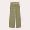 Pantalon large fluide ceintur&eacute; vert kaki femme