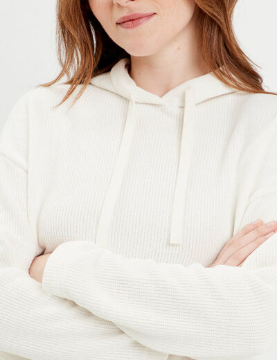 Sweat &agrave; capuche ecru femme