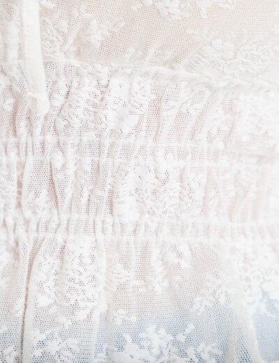 Blouse cintr&eacute;e col carr&eacute; dentelle ecru femme
