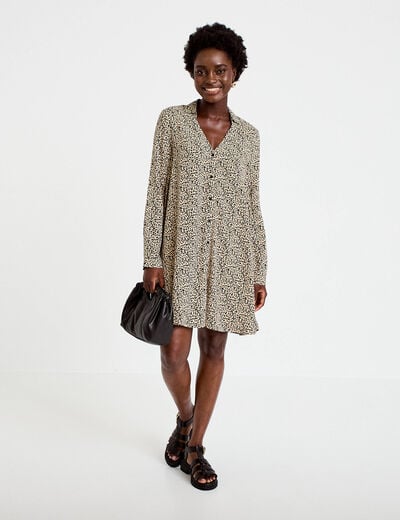Robe courte &eacute;vas&eacute;e col chemise ecru femme