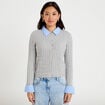Gilet col chemise manches longues gris clair femme