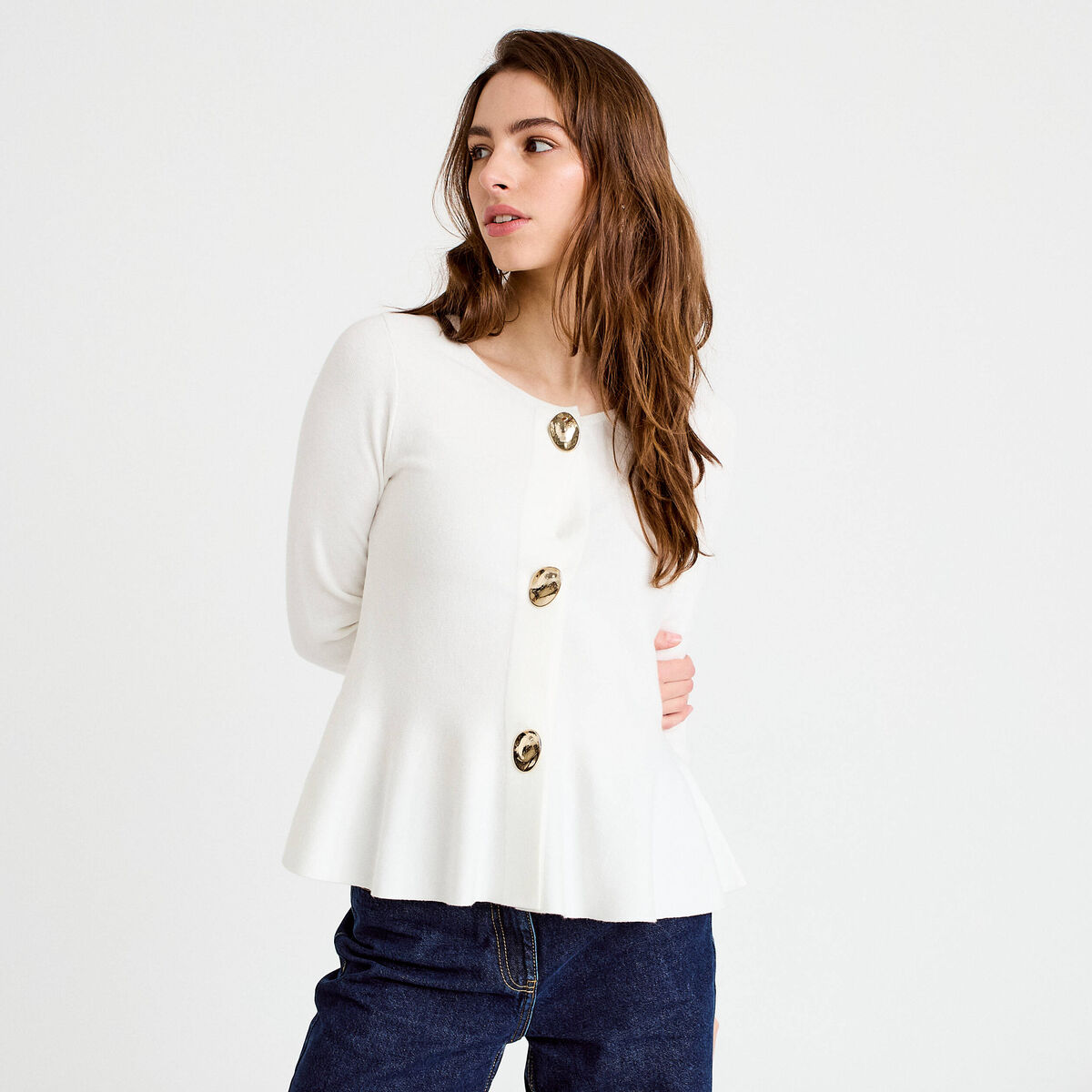 Gilet p&eacute;plum ecru femme