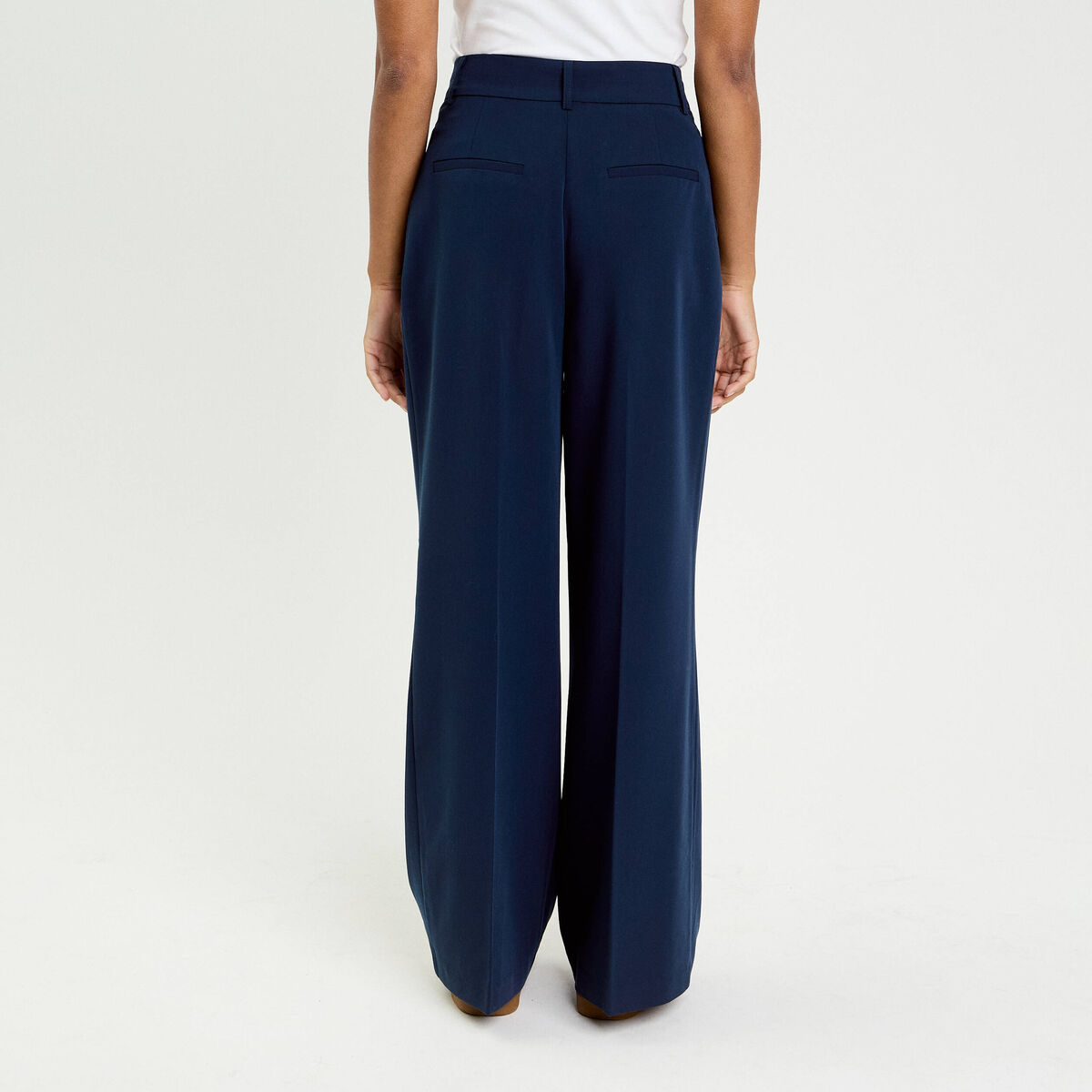 Pantalon large &agrave; pinces bleu marine femme