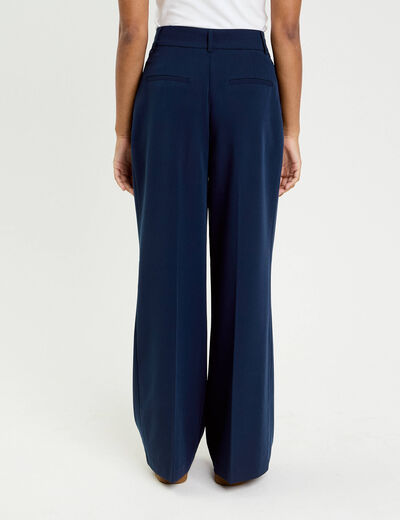 Pantalon large &agrave; pinces bleu marine femme