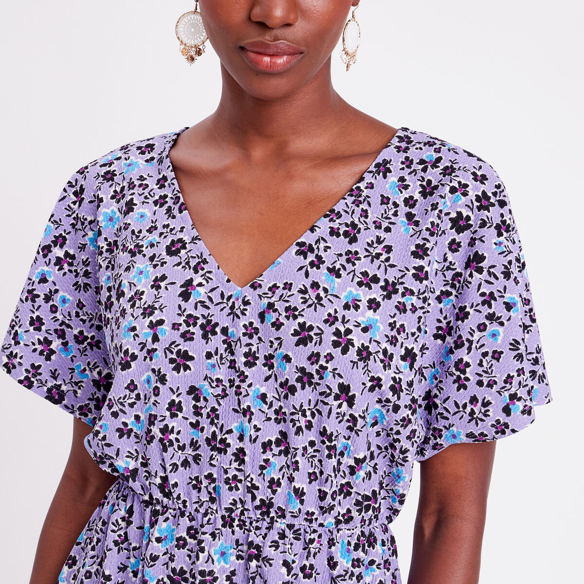 Robe &eacute;vas&eacute;e col en V parme femme