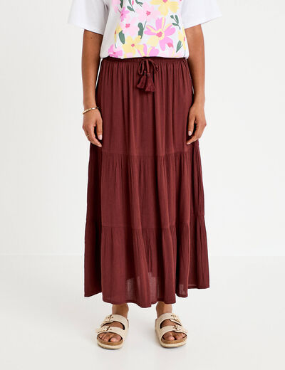Jupe longue pliss&eacute;e &eacute;vas&eacute;e marron femme