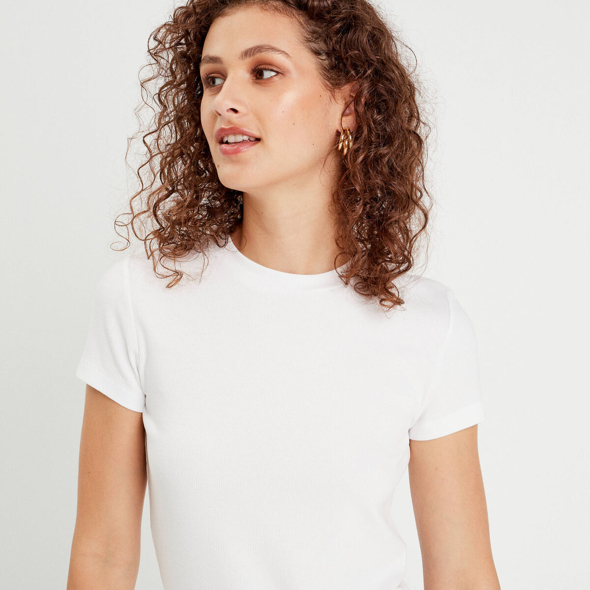 T-shirt c&ocirc;tel&eacute; ajust&eacute; manches courtes blanc femme