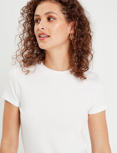 T-shirt c&ocirc;tel&eacute; ajust&eacute; manches courtes blanc femme