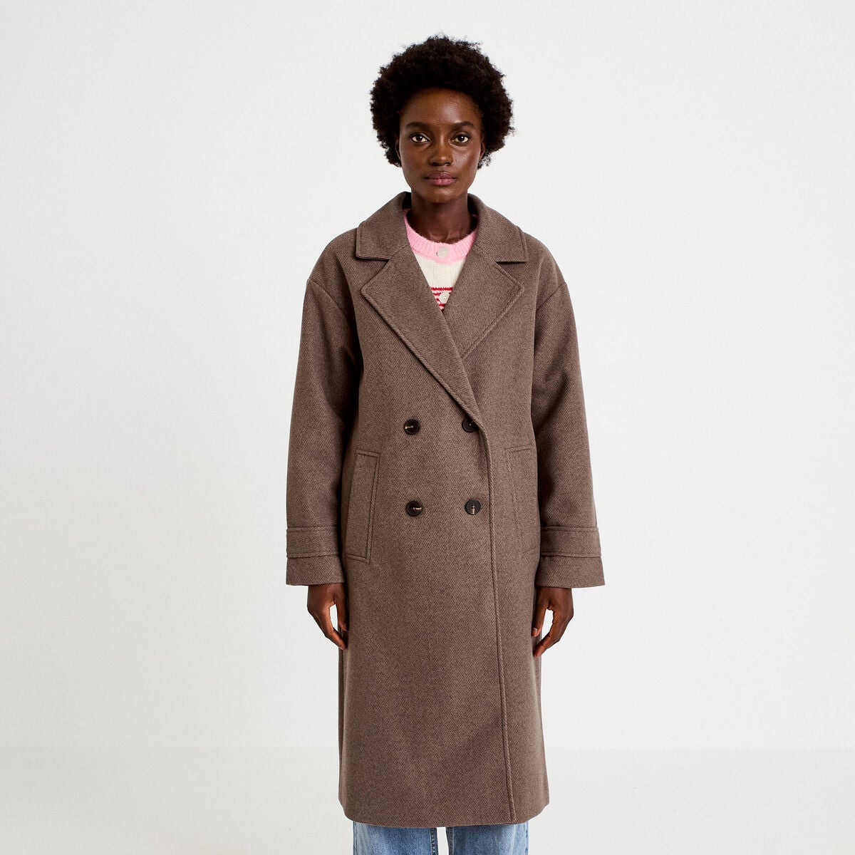 Manteau oversize manches longues taupe femme