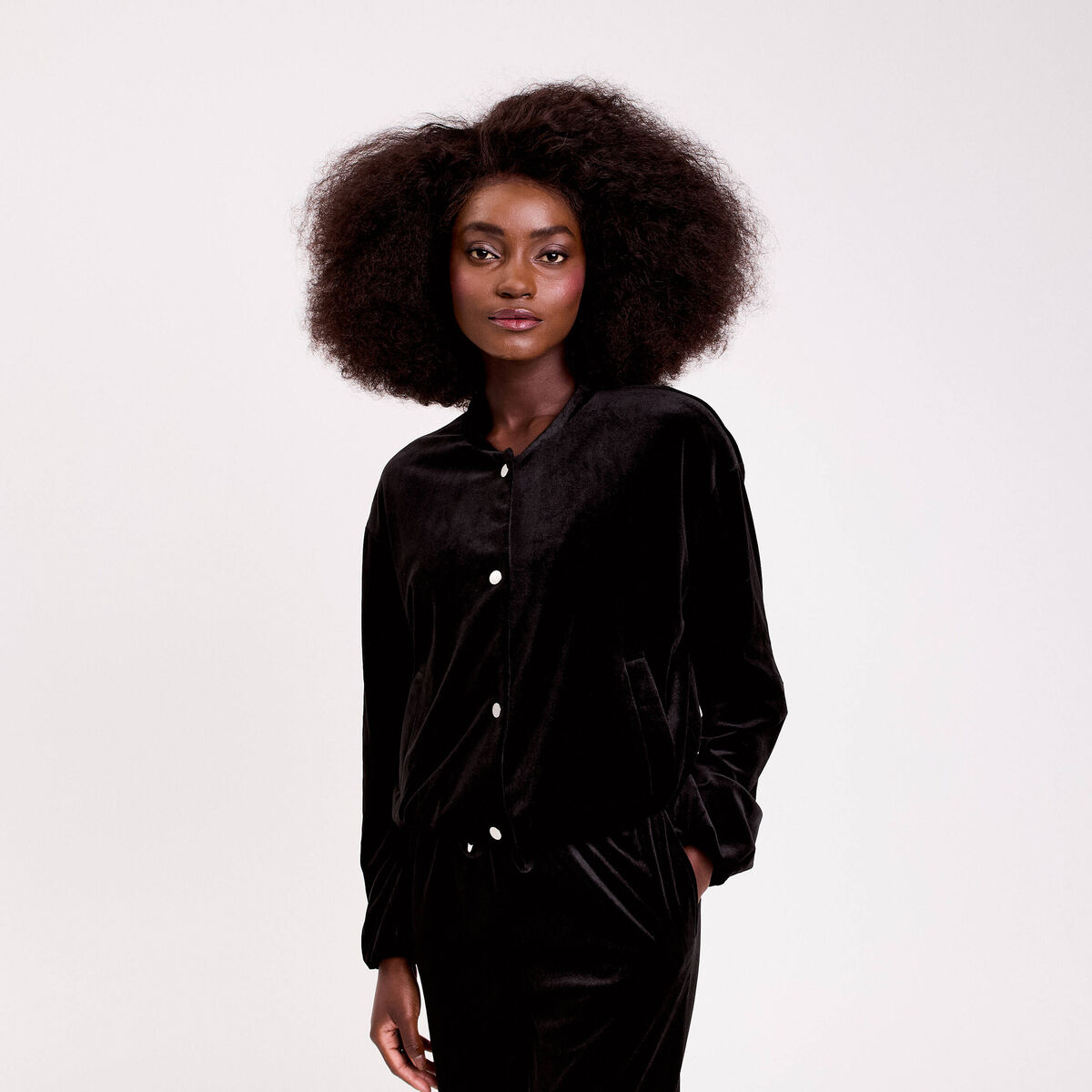 Veste teddy velours noir femme