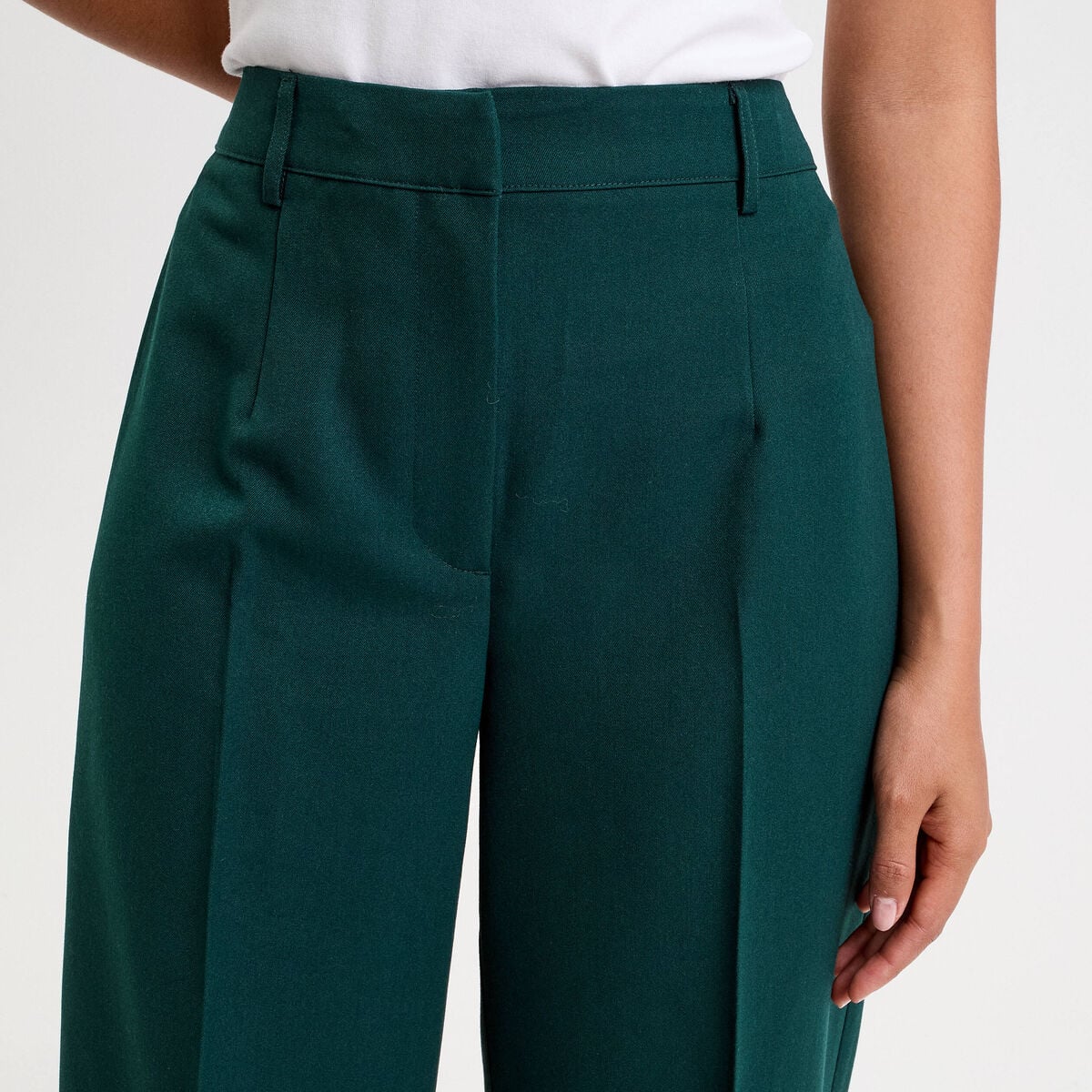 Pantalon large taille haute vert fonc&eacute; femme
