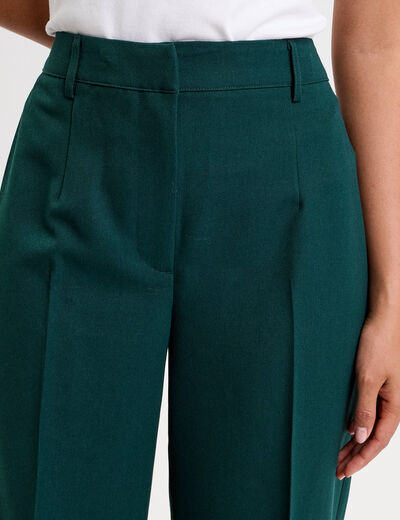 Pantalon large taille haute vert fonc&eacute; femme