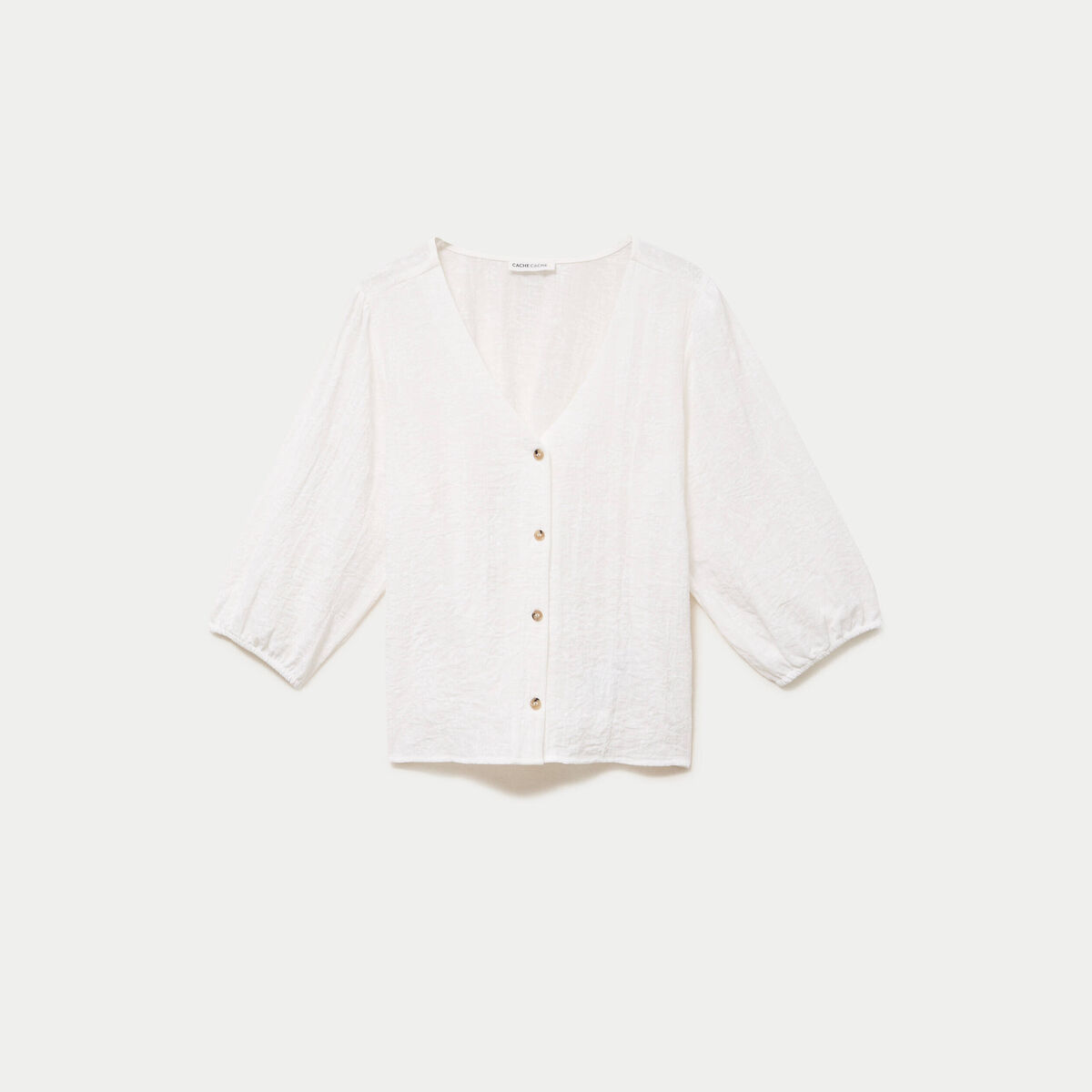 Blouse droite pliss&eacute;e manches 3/4 blanc femme