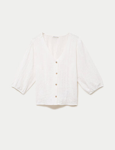 Blouse droite pliss&eacute;e manches 3/4 blanc femme