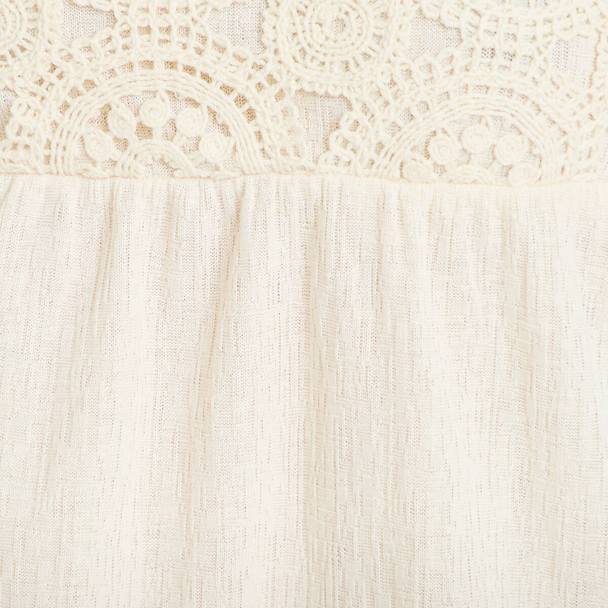 D&eacute;bardeur bi-mati&egrave;re macram&eacute; ecru femme