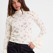 Blouse ajour&eacute;e col montant dentelle ivoire femme