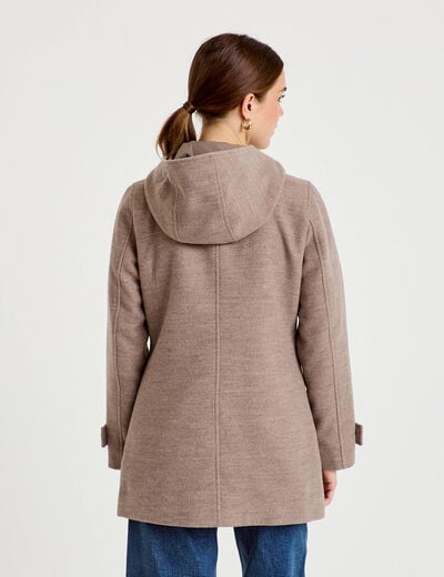 manteau ajust&eacute; 3/4 &agrave; capuche taupe femme