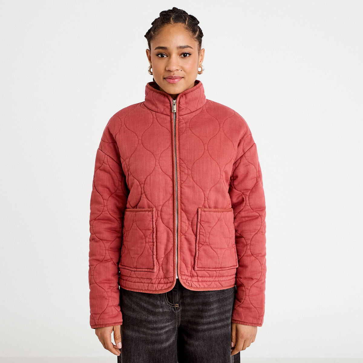 Veste matelass&eacute;e zipp&eacute;e vieux rose femme