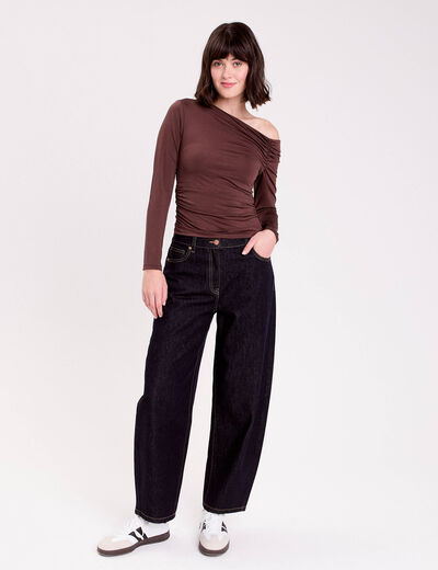 T-shirt ajust&eacute; manches longues marron fonc&eacute; femme