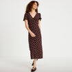 Robe longue &eacute;vas&eacute;e col v manches courtes marron femme