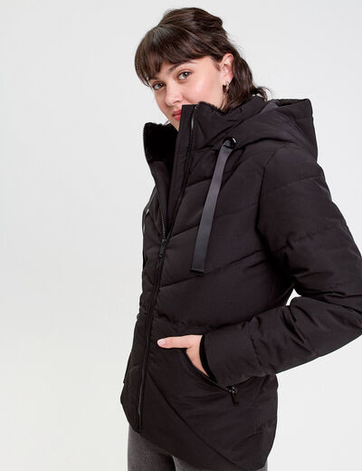 Doudoune cintr&eacute;e &agrave; capuche noir femme