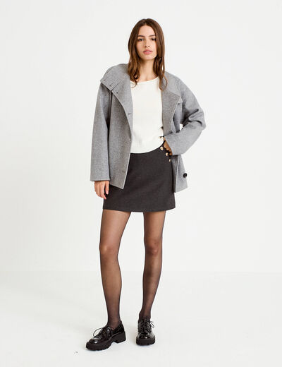Pull ample cropped manches courtes ecru femme