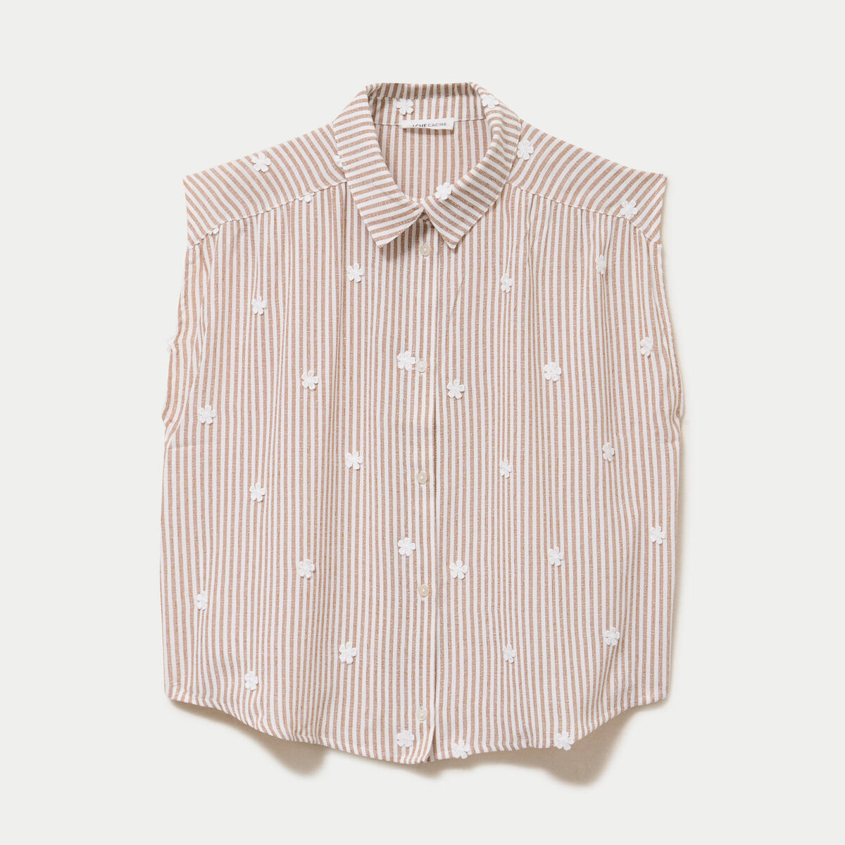 Blouse sans manches col classique marron femme