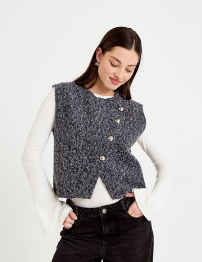 Gilet sans manches gris fonc&eacute; femme
